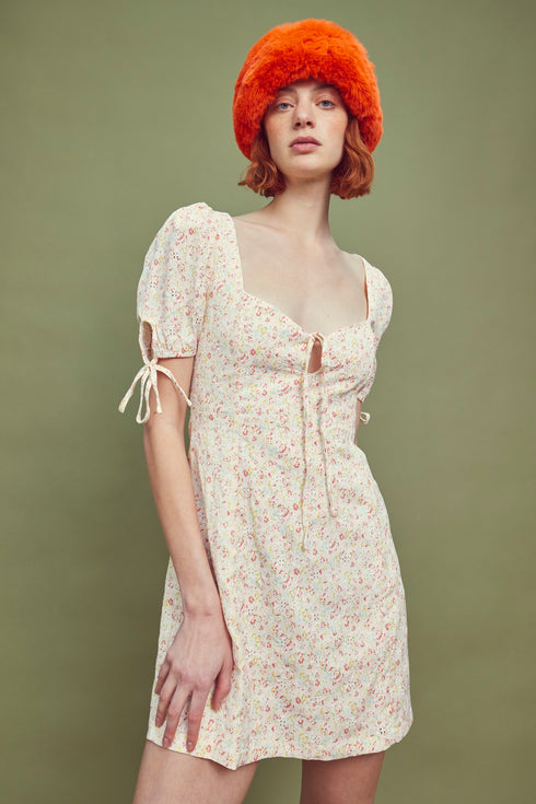 Brooke Puff Sleeve Mini Dress - Pastel Pink